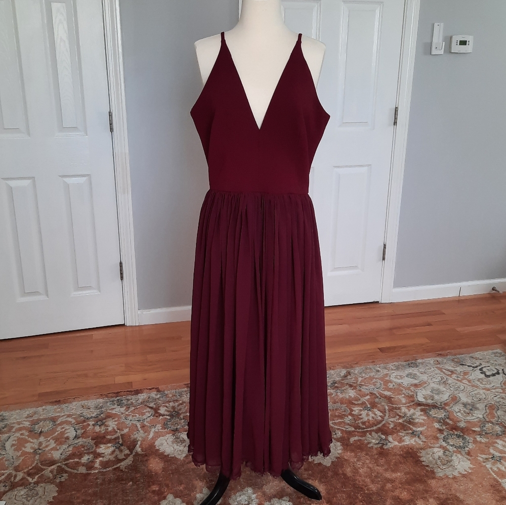 V neck burgundy long maxi dress